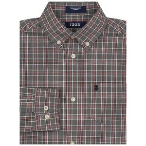 Izod Boys Gray Plaid Long Sleeve Cotton Stretch Button Down Shirt Size 8